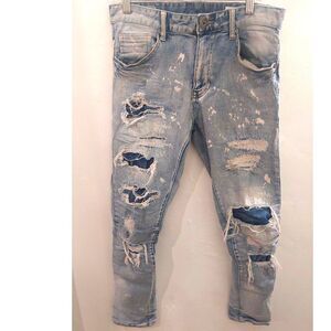 Smoke Rise Ripped Distressed Jeans Men’s 31x32 Light Wash Slim Streetwear Denim